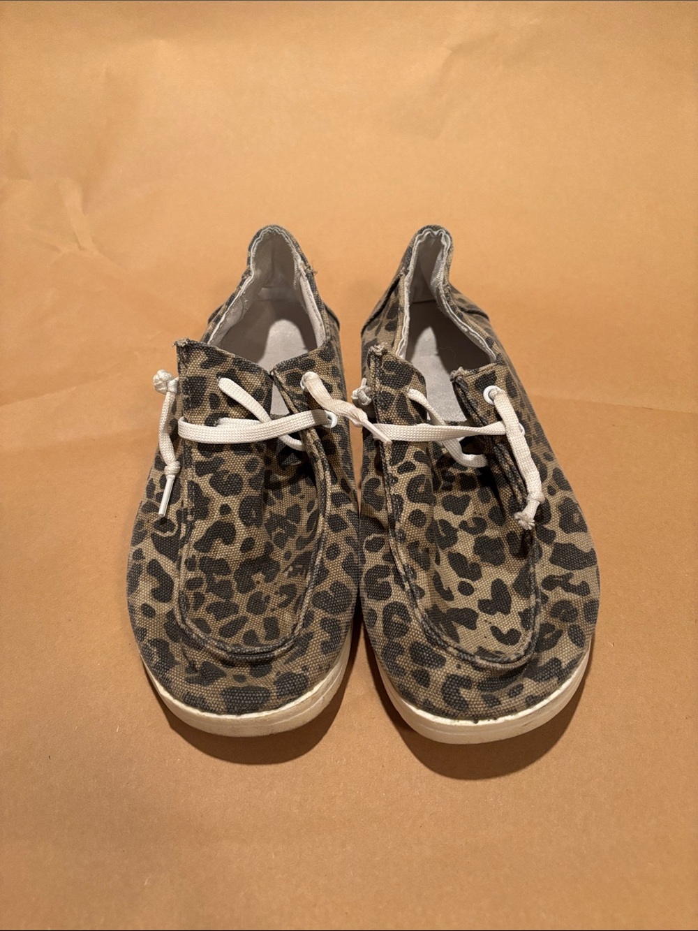 Amazon Leopard Print Canvas Sneakers in Brown and Black with White Laces